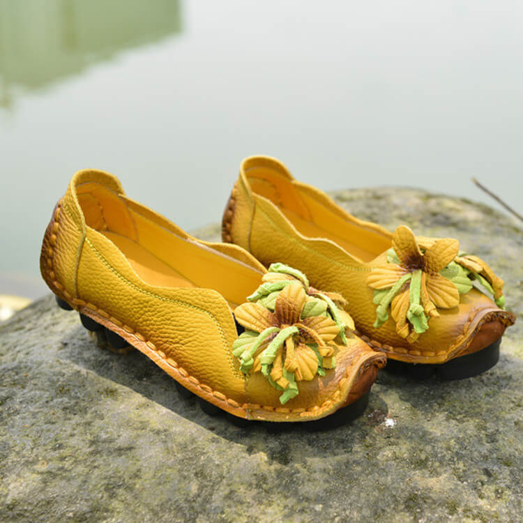 Mocassini piatti di scarpe in pelle di grano da donna