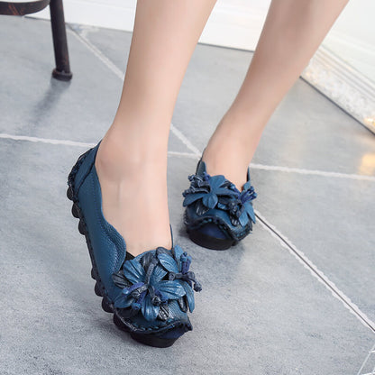 Mocassini piatti di scarpe in pelle di grano da donna