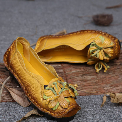 Mocassini piatti di scarpe in pelle di grano da donna