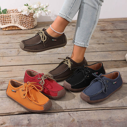 Kaegreel Women's Casual Suede Round Toe Lace Up Flat Shoes