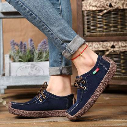 Kaegreel Women's Casual Suede Round Toe Lace Up Flat Shoes