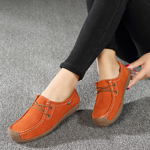 Kaegreel Women's Casual Suede Round Toe Lace Up Flat Shoes
