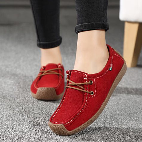 Kaegreel Women's Casual Suede Round Toe Lace Up Flat Shoes