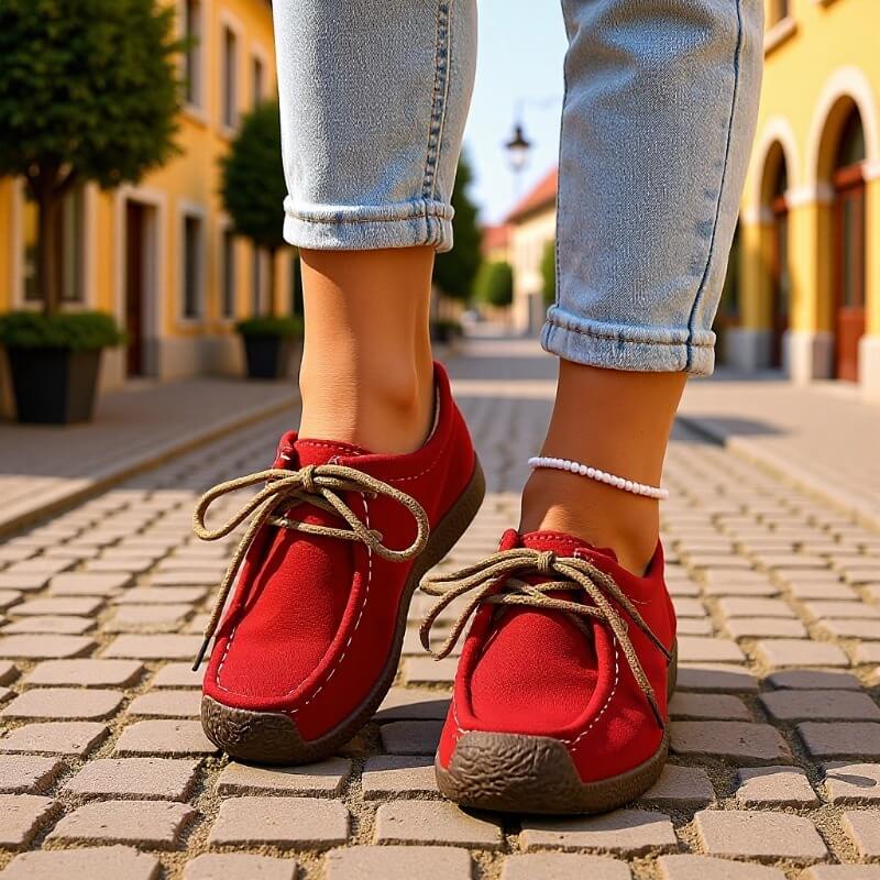 Kaegreel Women's Casual Suede Round Toe Lace Up Flat Shoes