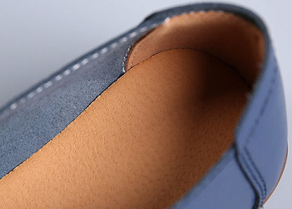 Women Suede Splicing Leather Soft Sole Slip On Casual Flat Shoes