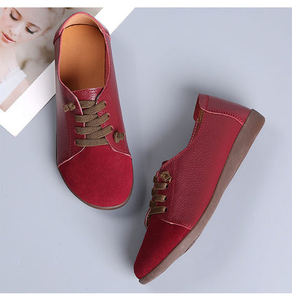 Women Suede Splicing Leather Soft Sole Slip On Casual Flat Shoes