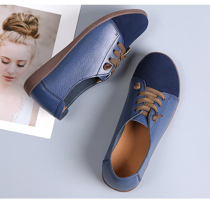Women Suede Splicing Leather Soft Sole Slip On Casual Flat Shoes