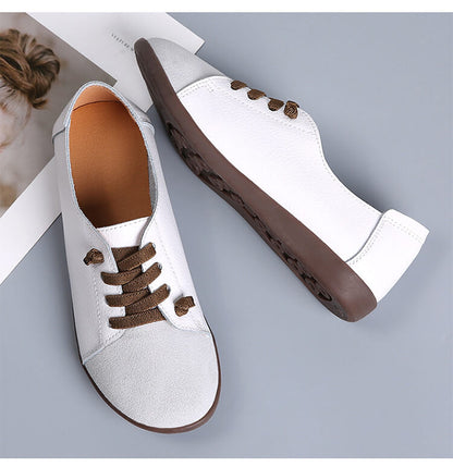 Women Suede Splicing Leather Soft Sole Slip On Casual Flat Shoes