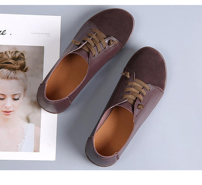 Women Suede Splicing Leather Soft Sole Slip On Casual Flat Shoes