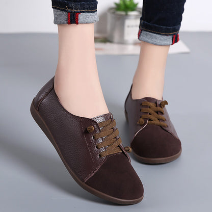 Women Suede Splicing Leather Soft Sole Slip On Casual Flat Shoes