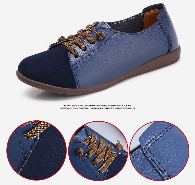 Women Suede Splicing Leather Soft Sole Slip On Casual Flat Shoes