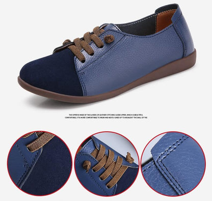 Women Suede Splicing Leather Soft Sole Slip On Casual Flat Shoes