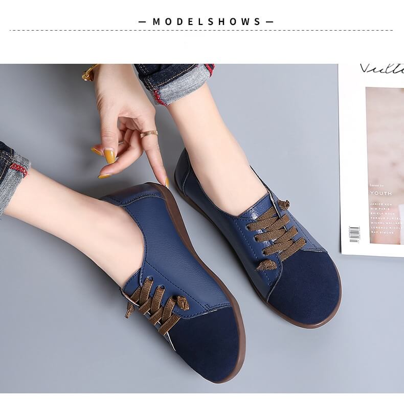 Women Suede Splicing Leather Soft Sole Slip On Casual Flat Shoes