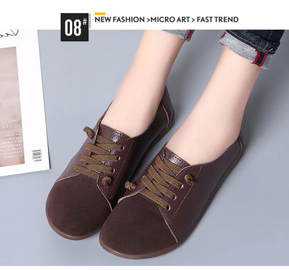 Women Suede Splicing Leather Soft Sole Slip On Casual Flat Shoes