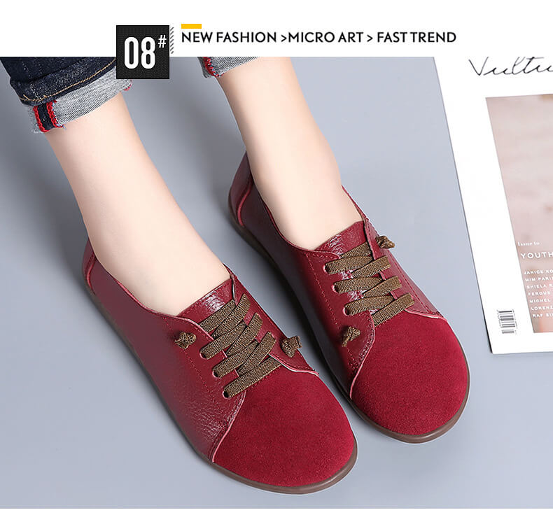 Women Suede Splicing Leather Soft Sole Slip On Casual Flat Shoes