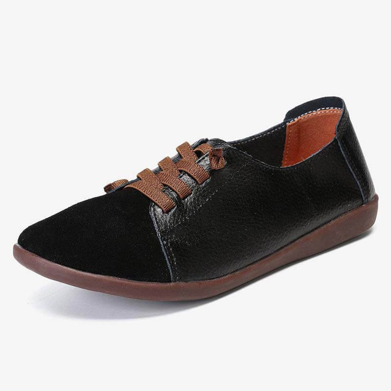 Women Suede Splicing Leather Soft Sole Slip On Casual Flat Shoes