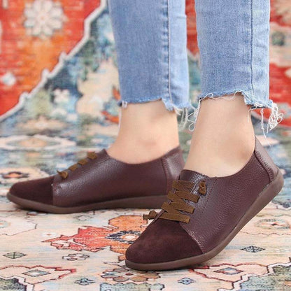 Women Suede Splicing Leather Soft Sole Slip On Casual Flat Shoes