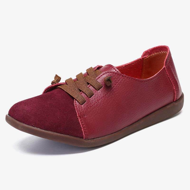 Women Suede Splicing Leather Soft Sole Slip On Casual Flat Shoes