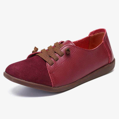 Women Suede Splicing Leather Soft Sole Slip On Casual Flat Shoes