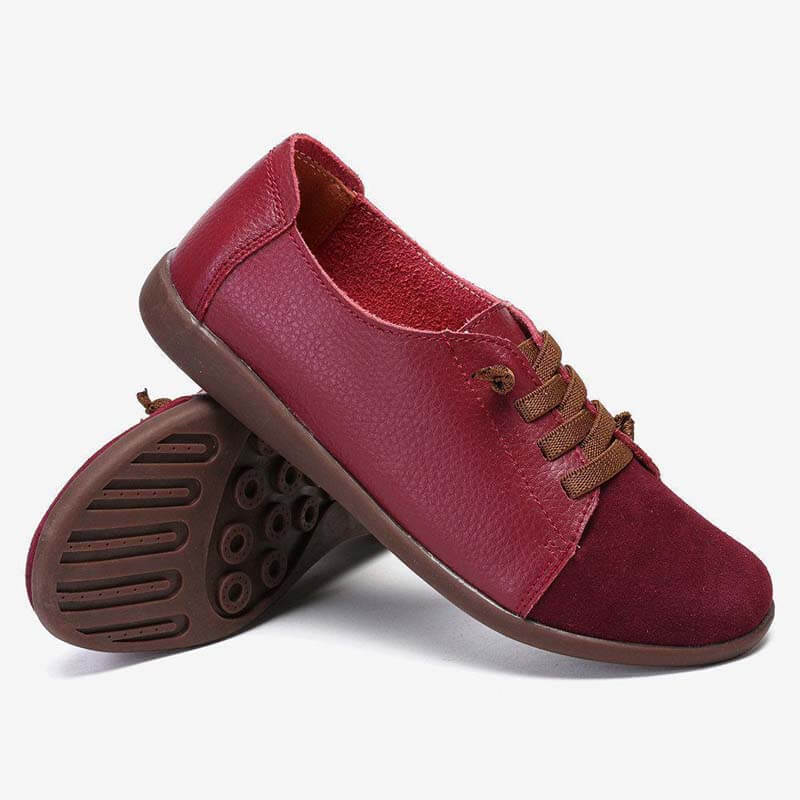Women Suede Splicing Leather Soft Sole Slip On Casual Flat Shoes