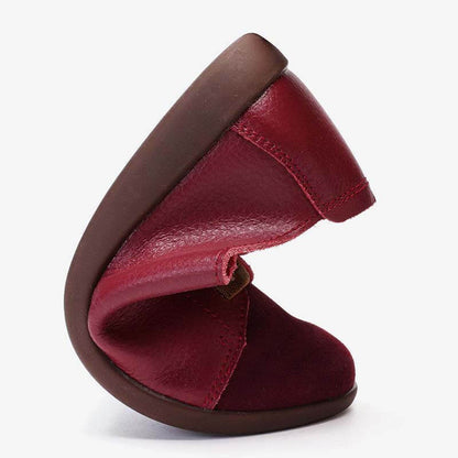 Women Suede Splicing Leather Soft Sole Slip On Casual Flat Shoes