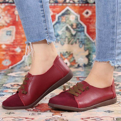 Women Suede Splicing Leather Soft Sole Slip On Casual Flat Shoes