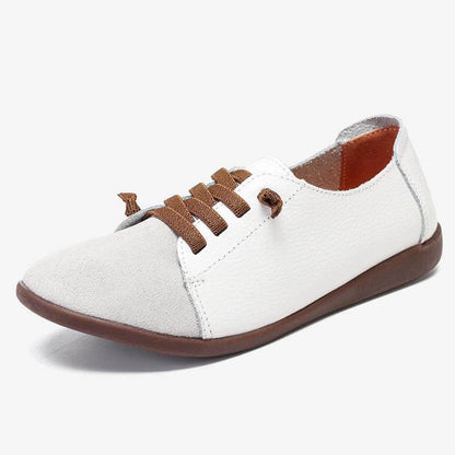 Women Suede Splicing Leather Soft Sole Slip On Casual Flat Shoes