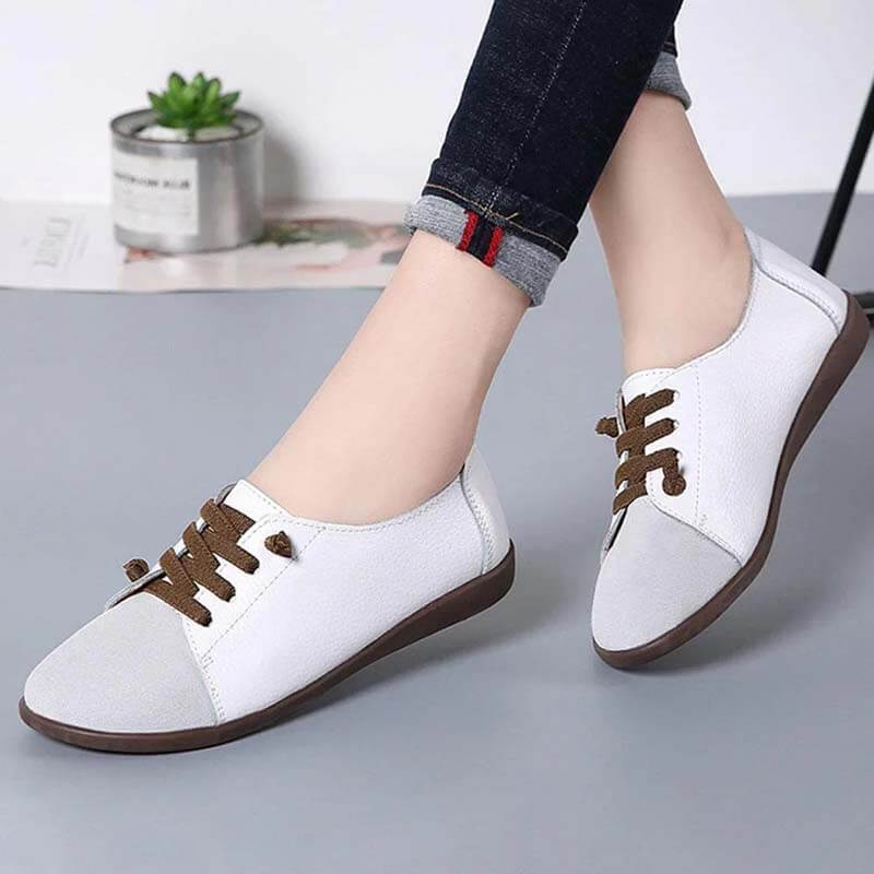 Women Suede Splicing Leather Soft Sole Slip On Casual Flat Shoes