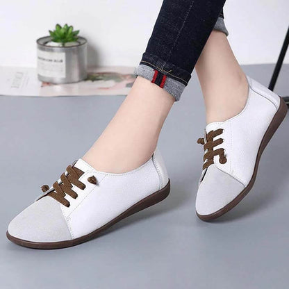 Women Suede Splicing Leather Soft Sole Slip On Casual Flat Shoes