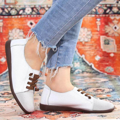 Women Suede Splicing Leather Soft Sole Slip On Casual Flat Shoes