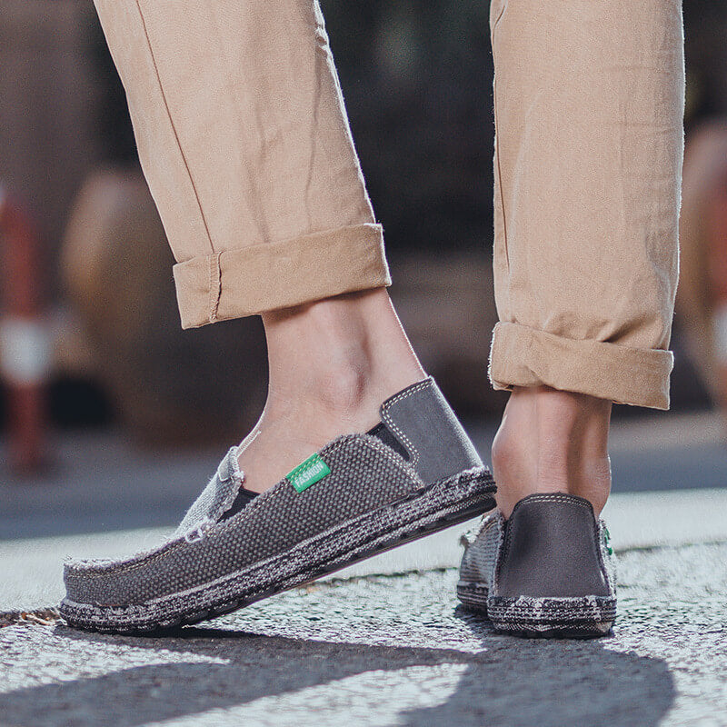 Men's Canvas Shoes Slip on Deck Shoes Casual Fabric Boat Shoes Non-Slip Casual Loafer Flat Outdoor