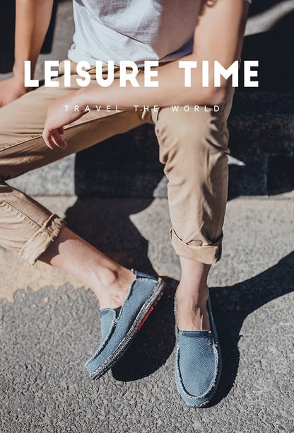 Men's Canvas Shoes Slip on Deck Shoes Casual Fabric Boat Shoes Non-Slip Casual Loafer Flat Outdoor
