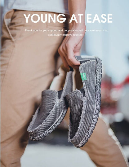 Men's Canvas Shoes Slip on Deck Shoes Casual Fabric Boat Shoes Non-Slip Casual Loafer Flat Outdoor