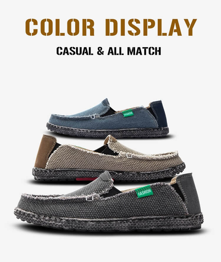 Men's Canvas Shoes Slip on Deck Shoes Casual Fabric Boat Shoes Non-Slip Casual Loafer Flat Outdoor
