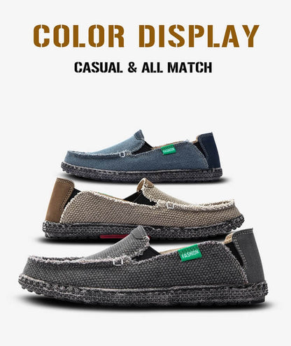 Men's Canvas Shoes Slip on Deck Shoes Casual Fabric Boat Shoes Non-Slip Casual Loafer Flat Outdoor
