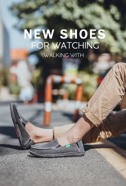 Men's Canvas Shoes Slip on Deck Shoes Casual Fabric Boat Shoes Non-Slip Casual Loafer Flat Outdoor
