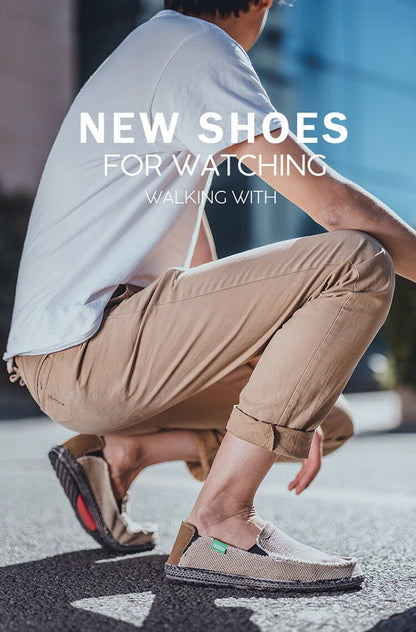 Men's Canvas Shoes Slip on Deck Shoes Casual Fabric Boat Shoes Non-Slip Casual Loafer Flat Outdoor