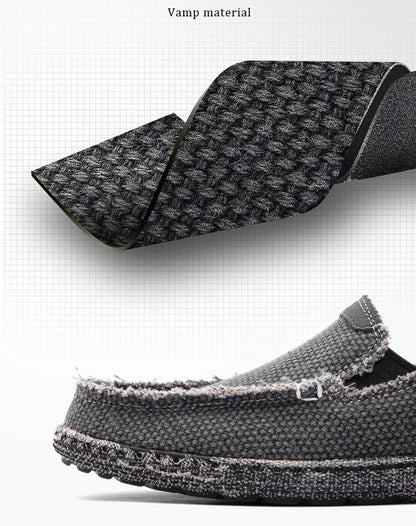 Men's Canvas Shoes Slip on Deck Shoes Casual Fabric Boat Shoes Non-Slip Casual Loafer Flat Outdoor
