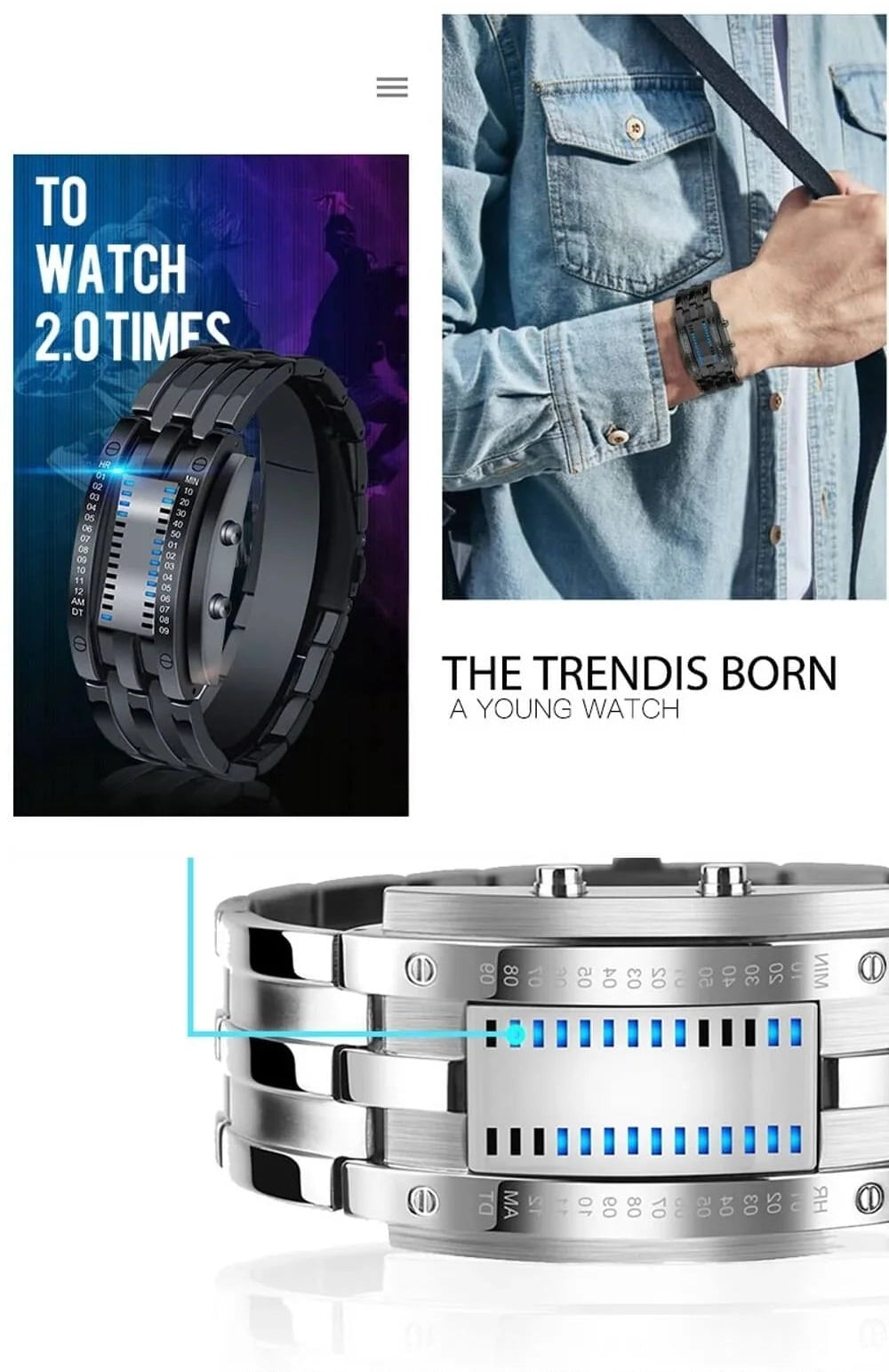 Mode Hommes Regardez l'imperméable lumineuse Date d'affichage Creative LED Full Steel Regarder