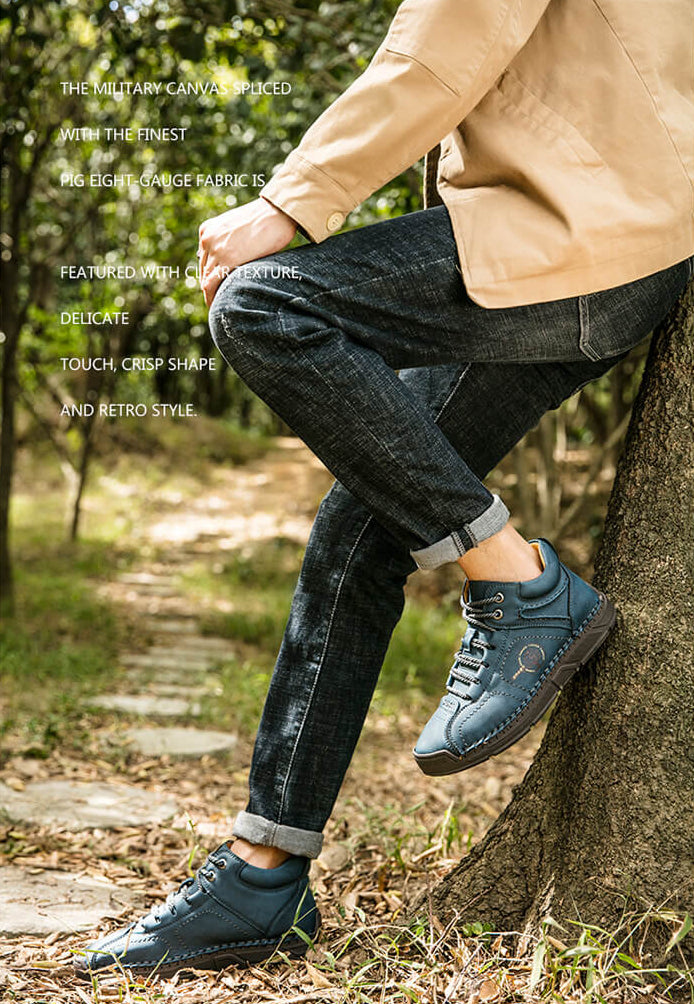 Men Hand Stitching Microfiber Leather Non Slip Soft Ankle Boots