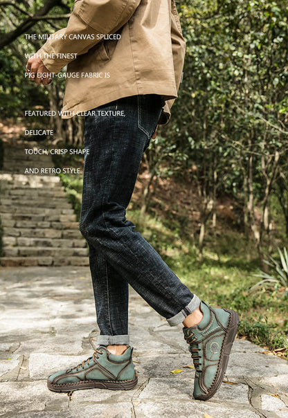 Men Hand Stitching Microfiber Leather Non Slip Soft Ankle Boots