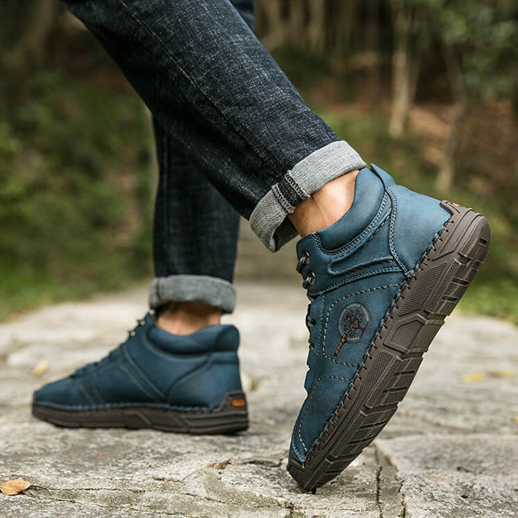 Men Hand Stitching Microfiber Leather Non Slip Soft Ankle Boots