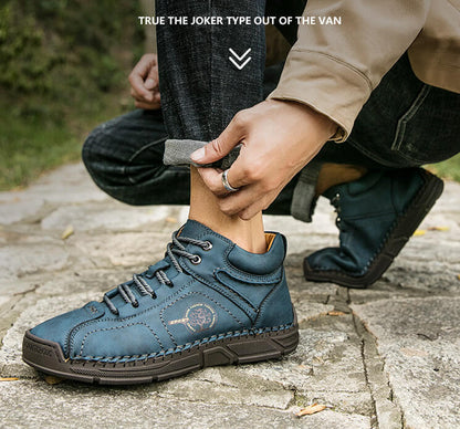 Men Hand Stitching Microfiber Leather Non Slip Soft Ankle Boots