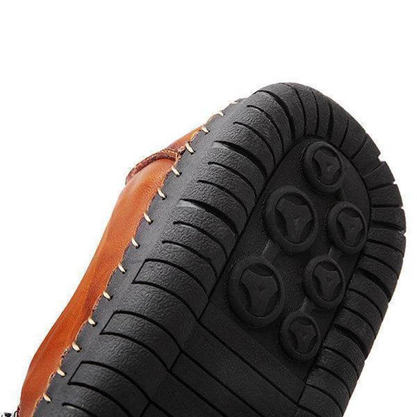 Men Hand Stitching Zipper Slip-on Leather Shoes