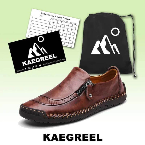 Men Hand Stitching Zipper Slip-on Leather Shoes