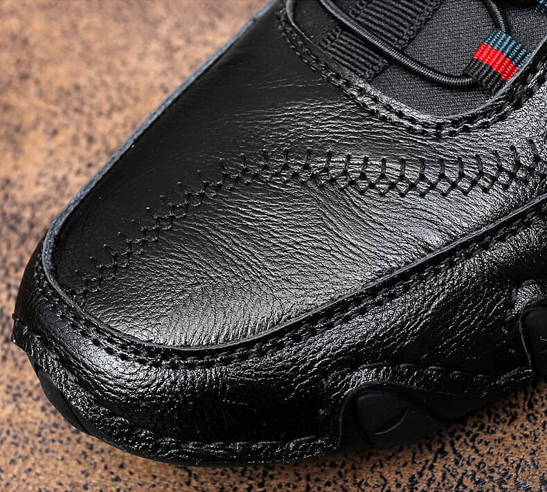 Kaegreel Men's Leather Splicing Non Slip Elastic Lace Soft Sole Casual Driving Shoes