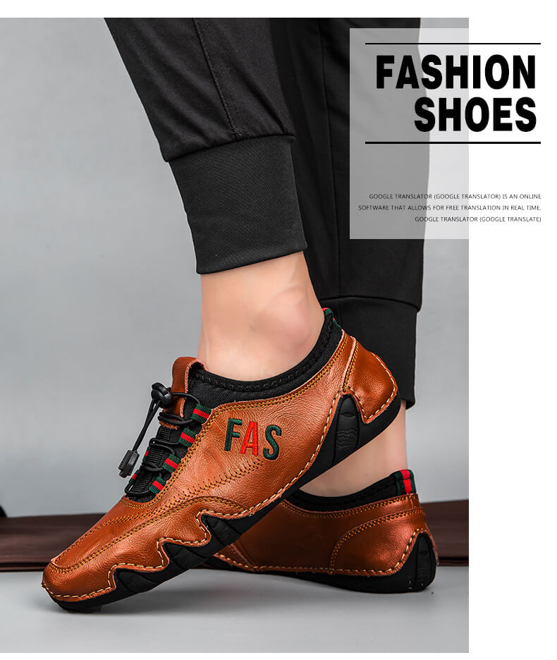 Kaegreel Men's Leather Splicing Non Slip Elastic Lace Soft Sole Casual Driving Shoes