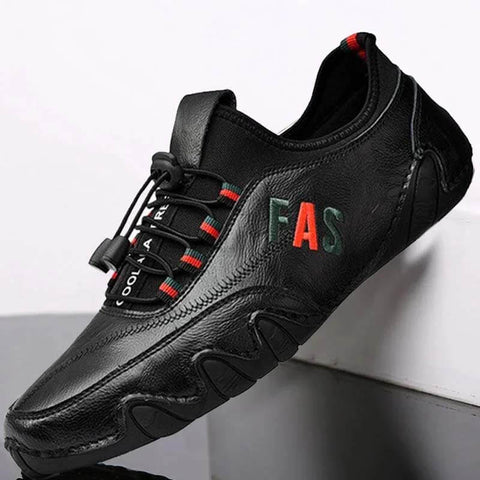 Kaegreel Hombre Detalles de cuero antiadherente Lace Elástico Sole Sole Suela Casual Zapatos de conducción