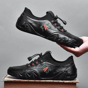 Kaegreel Hombre Detalles de cuero antiadherente Lace Elástico Sole Sole Suela Casual Zapatos de conducción