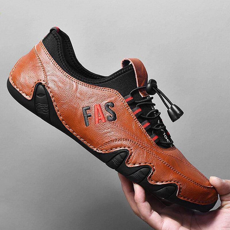 Kaegreel Cuir pour homme Épissements en cuir antidérapant Dentelle élastique Sold Sole Sole Sole Casual Chaussures de conduite